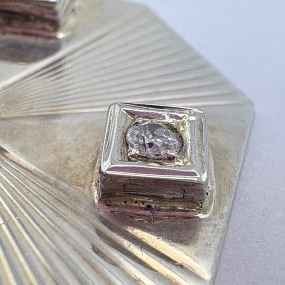 VTG Sterling Silver 925 Black & White CZ Octagonal Ridged Pendant Charm 1.25" - Picture 10 of 15